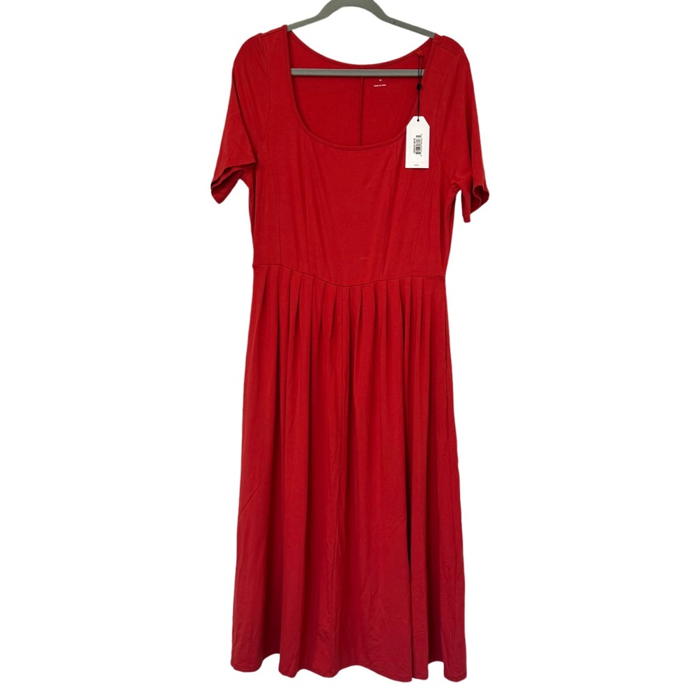 Universal Standard Red Sunset Divine Jersey Bodice Pleated Midi Dress Pockets XS